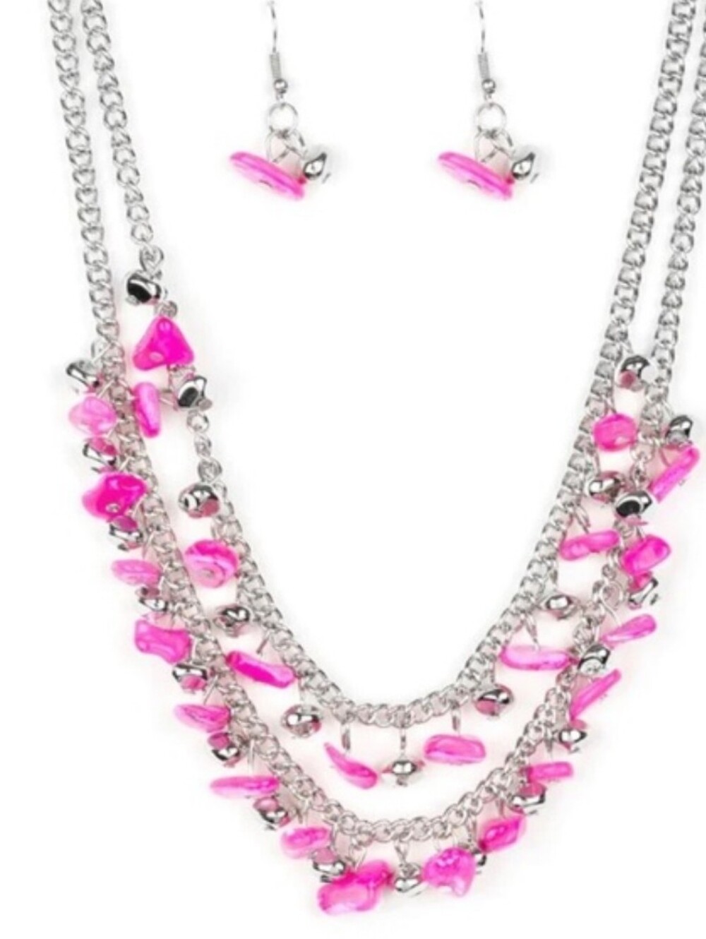 Paparazzi Hot Pink Pebblel Multi-Chain Necklace Set